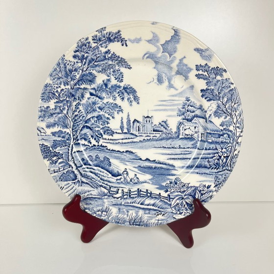 Image 1 of Ensemble de 6 assiettes plates bleues de style anglais, Lunéville