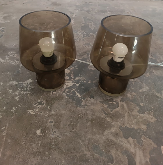 Image 1 of 2 x brown glass mushroom table lamps 