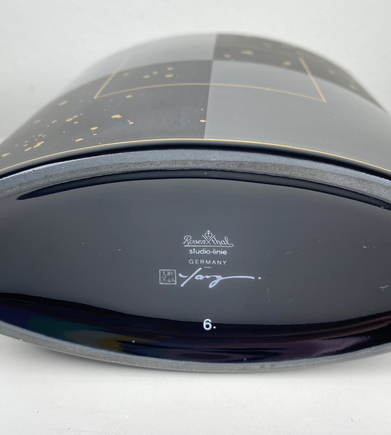 Image 1 of Vaso geometrico vintage Rosenthal Studio-Linie nero e oro - Elegante arredamento per la casa in stile postmoderno tedesco