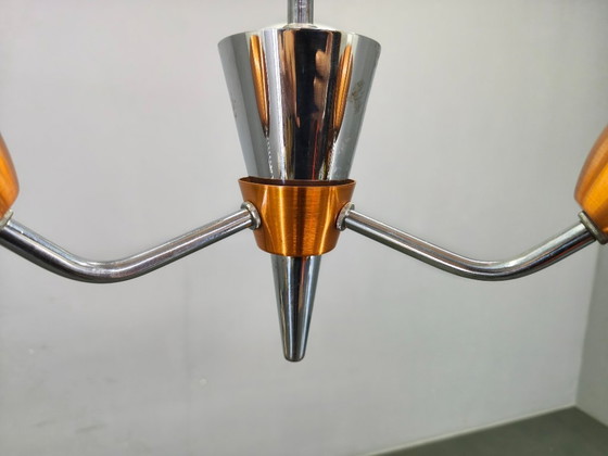 Image 1 of Mid-Century Pendant Light, Copper and Chrome, Czechoslovakia, 1970s