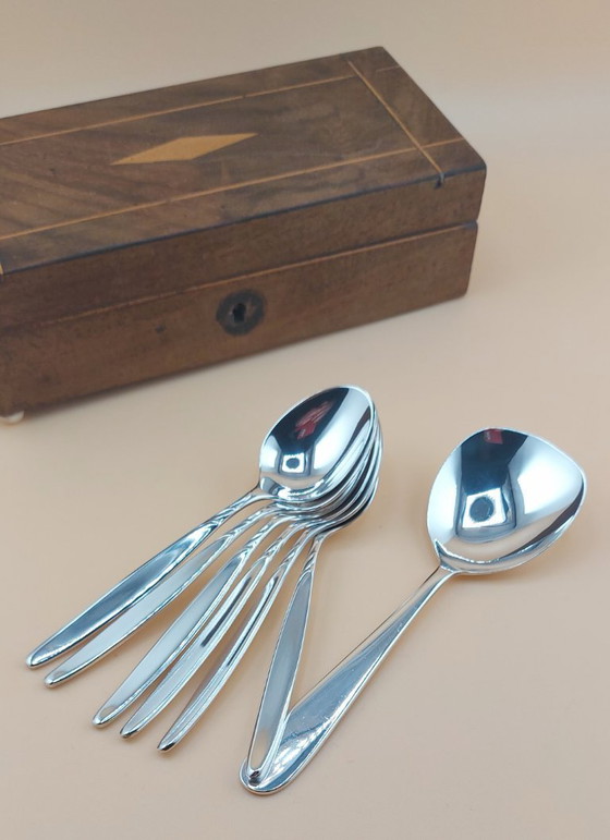 Image 1 of Setje verzilverde theelepeltjes in houten doosje