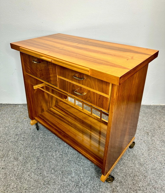 Mid Century Bar Cart Side Table 50s 60s Vintage, Wood, Brown (photo 10 of 15)