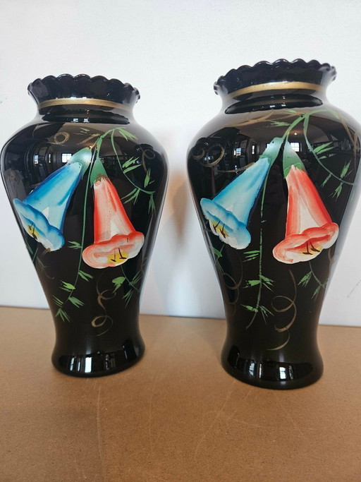 2 handbemalte Booms-Glasvasen – 24 cm – Einzigartiges mundgeblasenes Design