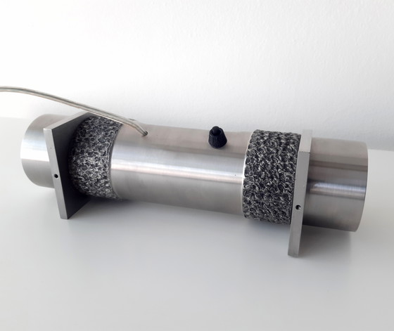 Image 1 of Bijzondere stalen vintage cilinder lamp, sfeervolle brutalist tafellamp