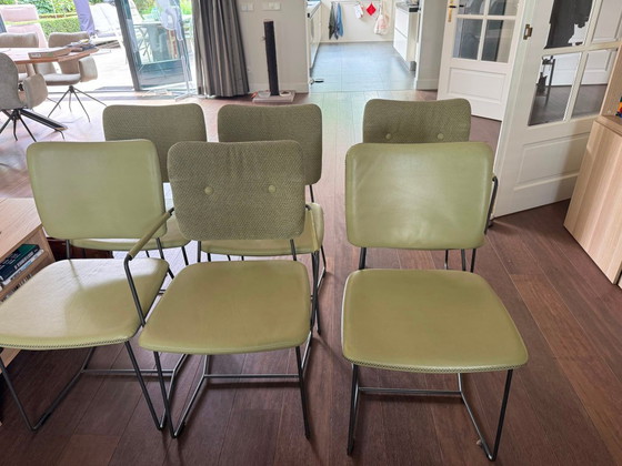 Set di 6 sedie da pranzo Bert Plantagie modello "Kiko" in pelle/tessuto color pistacchio, anno 2019. – Metal (photo 10 of 10)