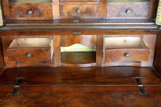 Image 1 of Originele Lombardische Italiaanse trumeau van walnoot en walnootwortelhout, 19e eeuw, Noord-Italië