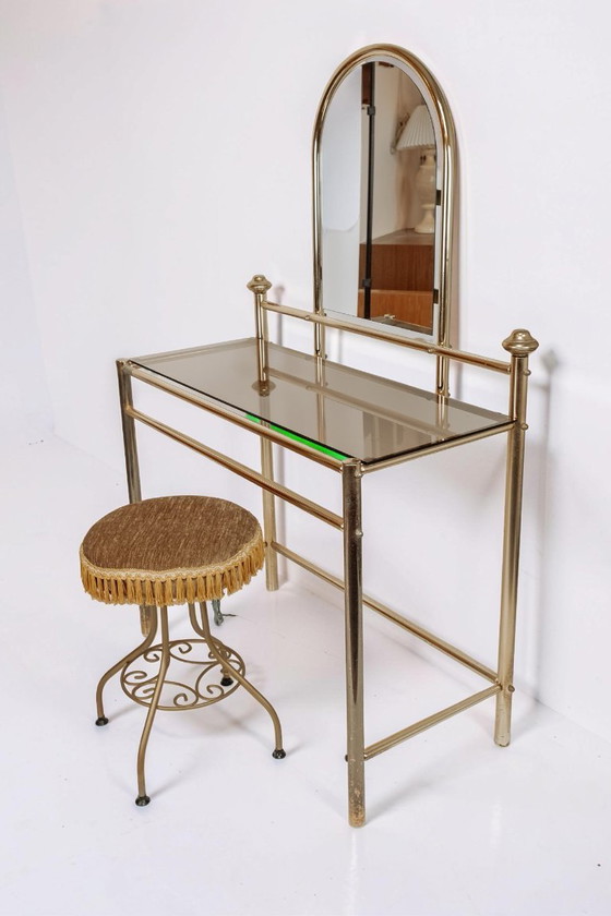 Image 1 of Vintage brass vanity table with stool