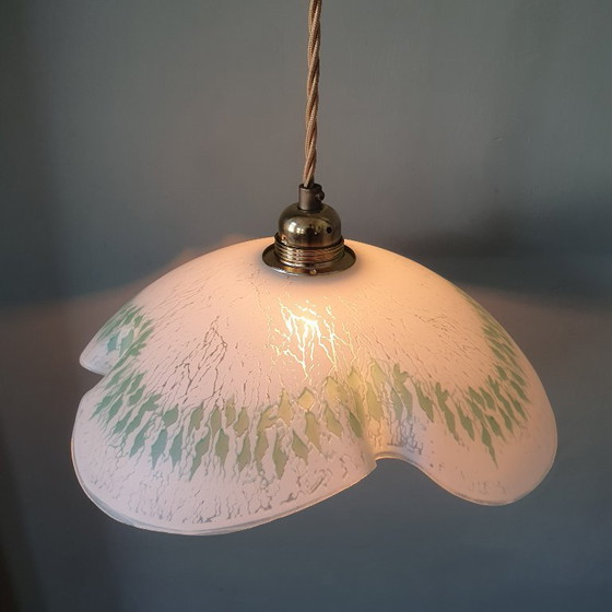 Grande (30cm) Suspension Vintage en Verre en forme de feuille – Métal (photo 8 of 20)