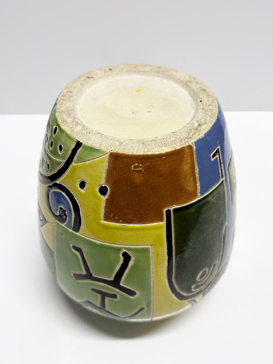 Glazed ceramic vase with African-inspired decoration, France, 1980s (photo 10 of 10)