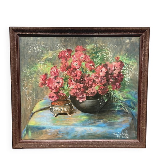 Christine Fonteyne Poupaert ( ) naturaleza muerta con flores. – schilderijen tekeningen, Canvas