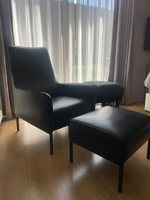 Armchair and stool Linteloo Romeo black leather