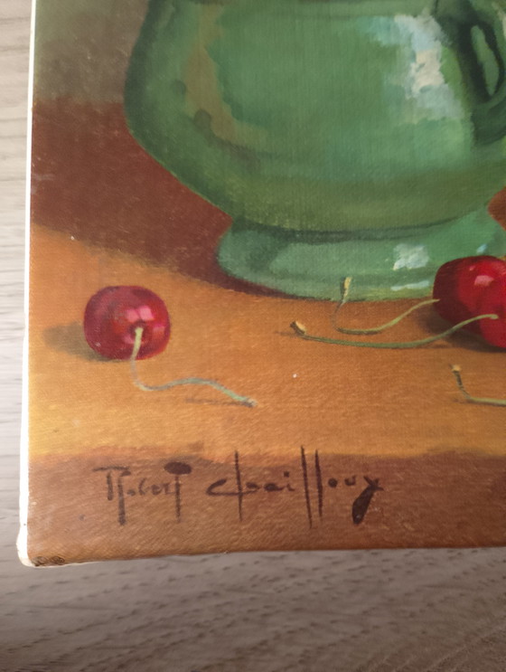 Image 1 of Olieverfschilderij op canvas, kunstwerk "Mand met kersen" van Robert Cailloux