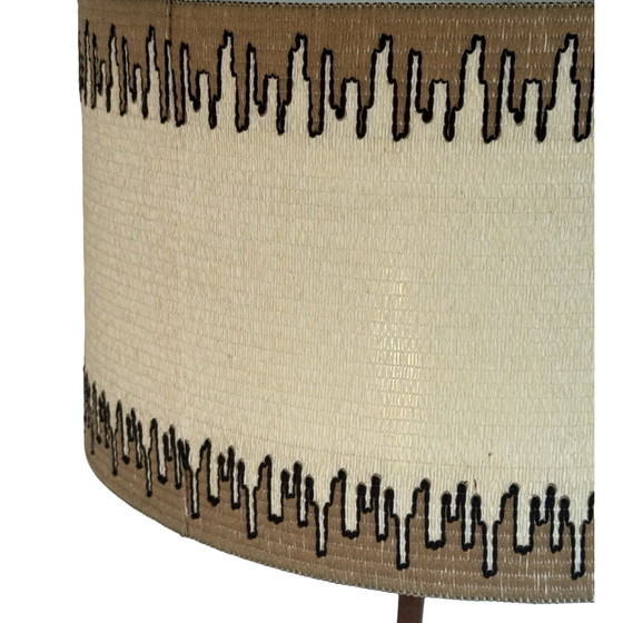 Image 1 of Temde Leuchten - Floor lamp - Space age design - Brass and teak wooden base - fabric covered shade - ca. 1960’s