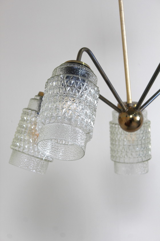 Image 1 of Plafonnier vintage, lustre - 1960s, laiton, verre