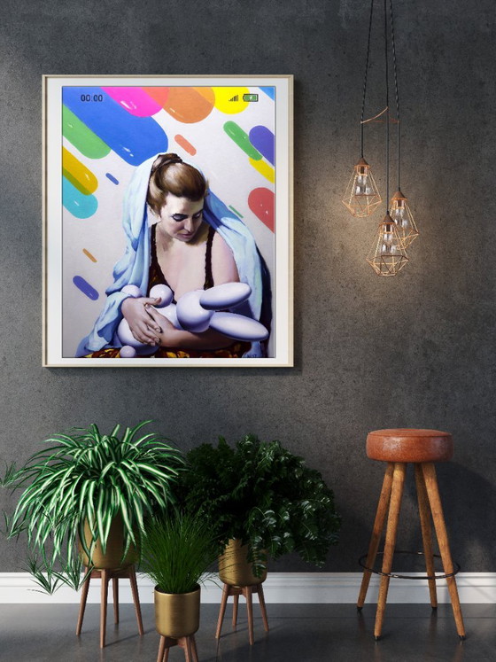 Original Oil Painting Pop Art Symbolism Eternal Baby, Paintings & Drawings, Canvas, White (photo 3 of 7)