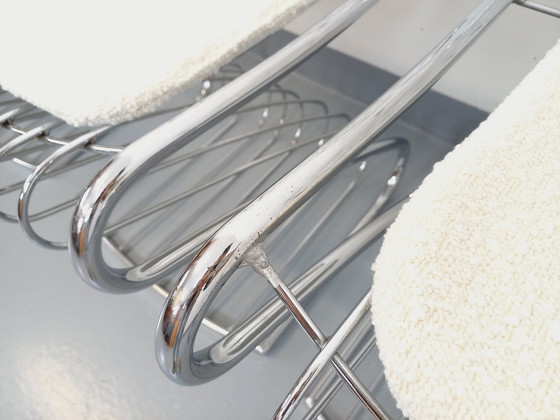 Image 1 of Suite van 4 Gastone Rinaldi Vintage Italiaanse stoelen in verchroomd metaal en Bouclettes stof uit de jaren 70