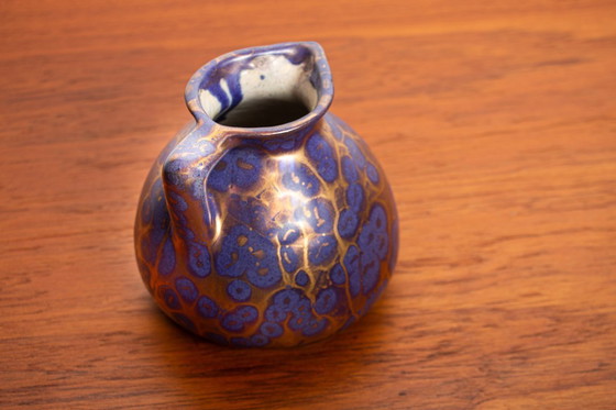 Image 1 of Vaso e versatore in stile Art-Nouveau in ceramica smaltata viola iridescente di Léon Pointu, Grès de Puisaye, 1910.