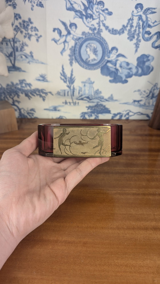 Image 1 of Moser Karlsbad Art Deco Enamelled Crystal Amethyst and Gold Mini Planter