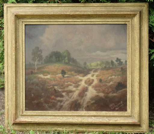 Temporale drammatico, raffinato dipinto ad olio antico, Scuola di Monaco 1949, Gewitter, Scuola di Monaco, motivo del tuono