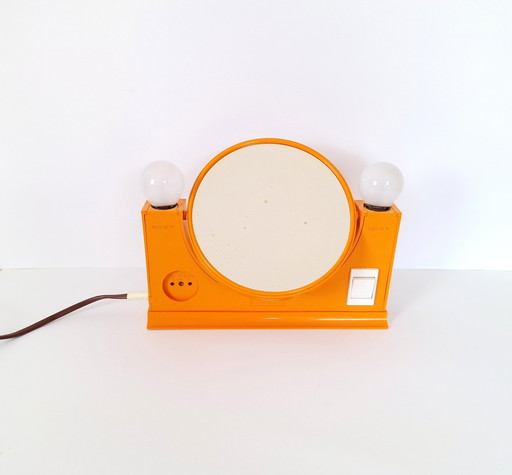 Vintage Orange Vanity Mirror, Retro Cosmetic Mirror, Illuminated Mirror