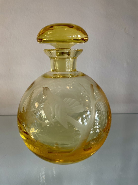 Image 1 of Decanter Moser in 6 bicchierini da shot in cristallo giallo soffiato a bocca, tagliati a mano