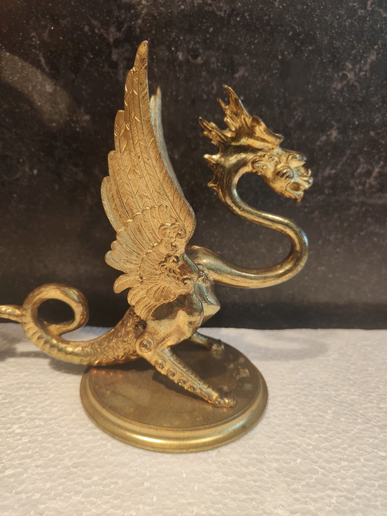 Image 1 of Antike mythologische Drachenlampe – Einzigartiges Bronzedesign