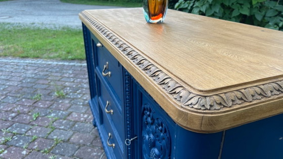 Image 1 of Blue Diamond – approx. 150-year-old sideboard/buffet | Navy blue & marble | Shipping included