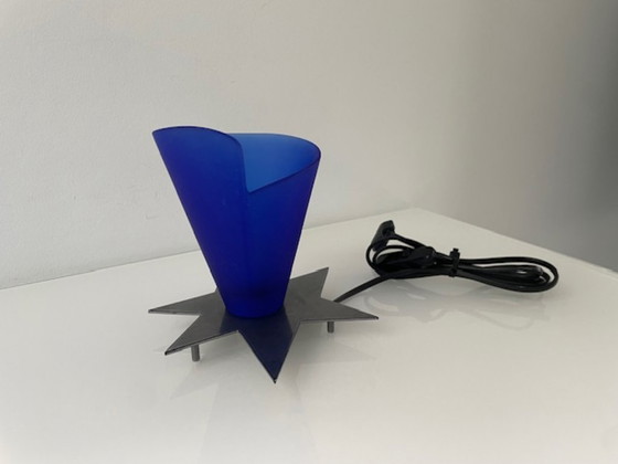 Image 1 of Vintage Zicoli design lamp sapphire blue glass stainless steel