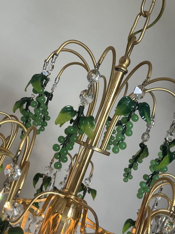 Image 1 of Vintage groene druiven kroonluchter hanglamp uit Murano