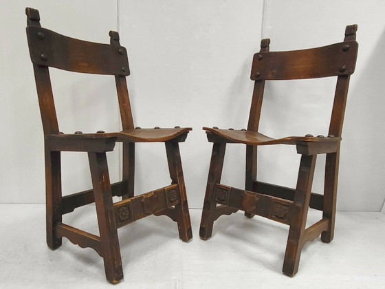 Image 1 of SET OF 4 VINTAGE 1970S BRUTALIST CHAIRS IN OAK & METAL