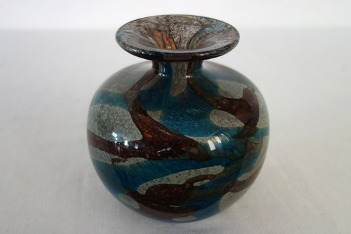 Vaso rotondo in vetro firmato Mdina, Malta, anni '70