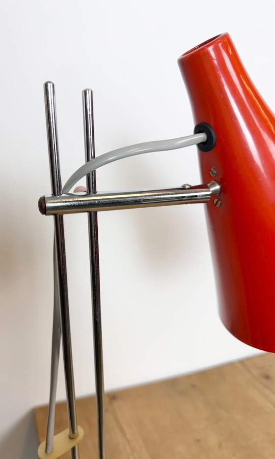 Vintage Red Table Lamp by Josef Hůrka for Lidokov, 1960s – Iron, Chrome (photo 15 of 21)
