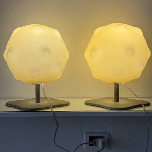 Pair of Lampoon Table Lamps by Foscarini Aldo Cibic, Satin Glass, Vintage Design – tafellampen