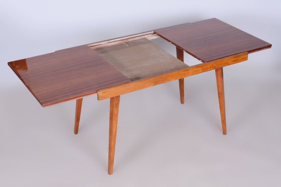 Original 20. Century Folding Table, Beech, Mahogany Veneer, Czech, 1960s – Dining tables, Wood (photo 7 of 15)