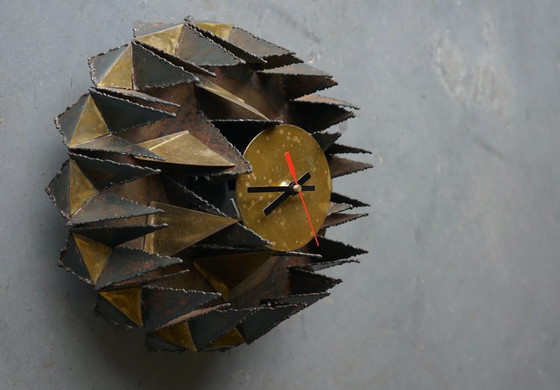 Image 1 of Brutalist Metal Wall Clock. Signed A.Becht. 1980s
