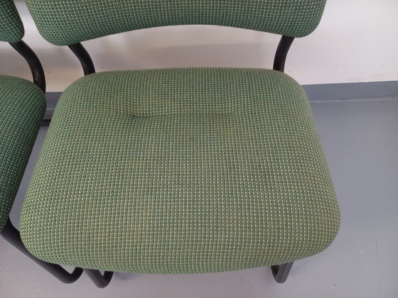 Image 1 of Suite of 4 Vintage Steelcase Style Marcel Breuer Cesca B32 Chairs in Dark Grey Metal and Green Fabric