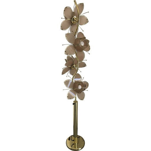 Vintage messing en glazen lotusbloem vloerlamp, 1970