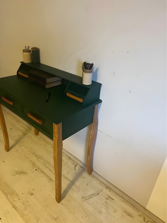 Image 1 of “EMERAUDE” – Elegant upcycled desk / dressing table in forest green