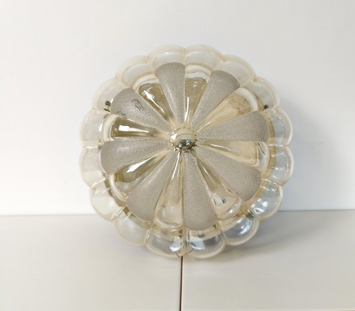XXL Vintage Clear Glass Ceiling Light / Mid Century Modern Sconce / Flush Mount Wall Lamp / Hand Blown Glass / Yugoslavia / 1970