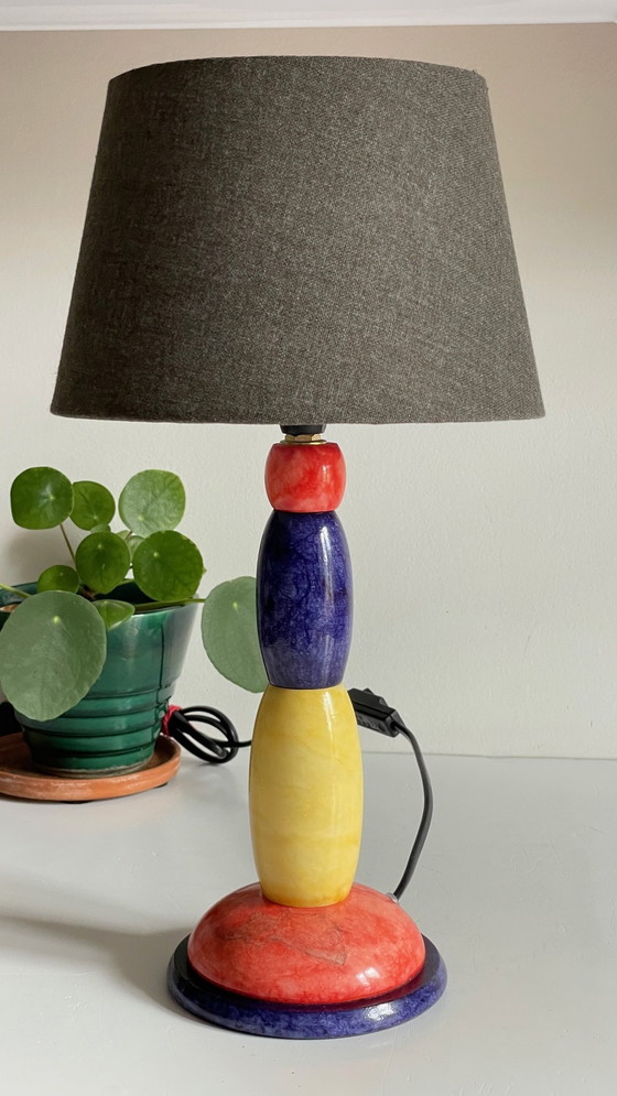 Image 1 of LAMPE Pierre d'ALBATRE Blue, Yellow and Red 80s