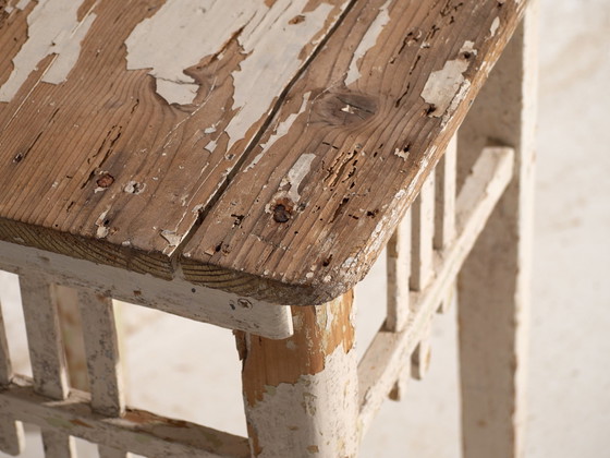 Antique Pine Wood Side Table, Central Europe, circa 1910, White, Rustic (photo 3 of 6)