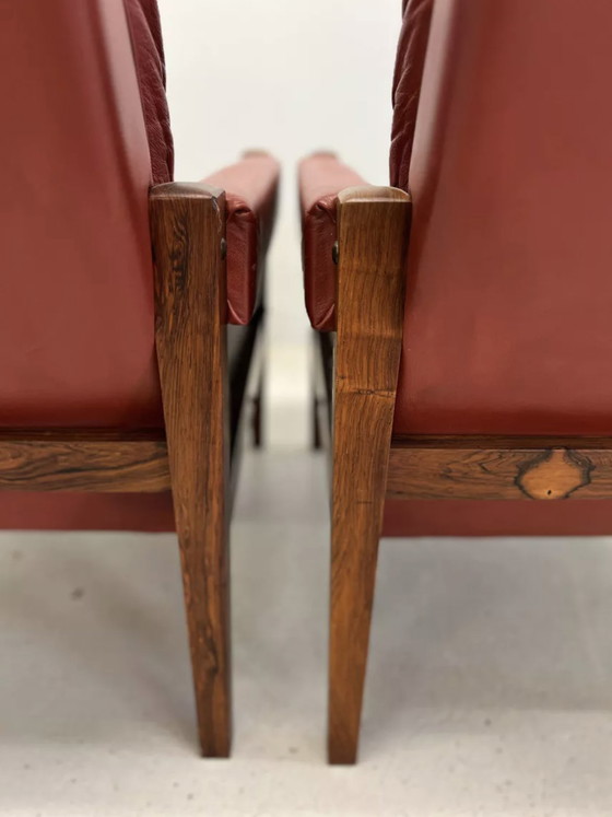 Image 1 of Vintage Danish Lounge Chairs In Rosewood And Leather. 1960s.
