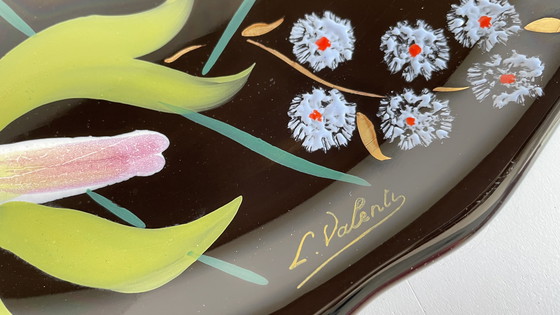 Image 1 of PLAT LONGWY aux LYS earthenware signed L. VALENTI