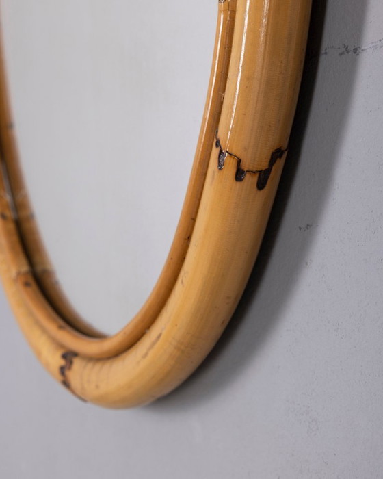 Vintage 1960s Italian Design Oval Bamboo Wall Mirror (photo 8 of 10)