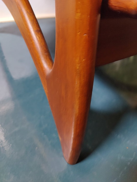 Vintage 50s/60s De Ster Gelderland Armchair, Wood, Textile, Brown, Mid Century Modern (photo 7 of 13)