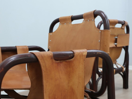 Image 1 of Tito Agnoli fauteuil uit het midden van de 20e eeuw, leer en bamboe, jaren 60.