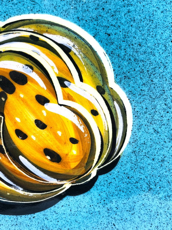 Assiette décorative R.W. Verdaame, céramique turquoise et jaune, Pichon Uzès, Vaisselle (photo 5 sur 10)