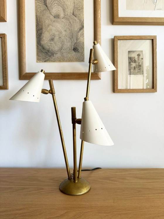 Image 1 of Italiaanse koperen lamp met drie koppen, ontwerp 50