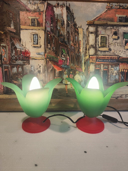 2 Vandeheg Tulip Table Lamps Made of Glass Green/Orange