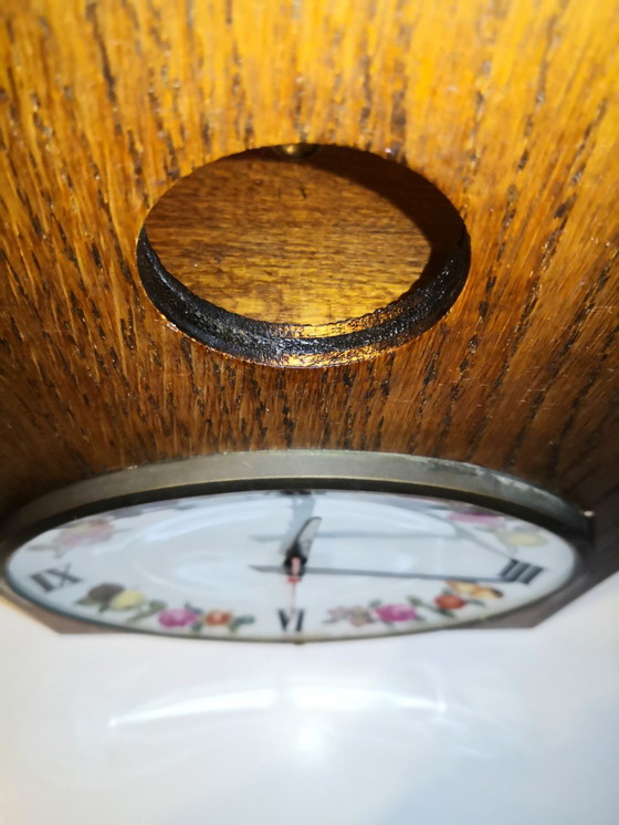 Image 1 of Rare Vintage Retro Wood and Porcelain Clock from Paris / 1970's
